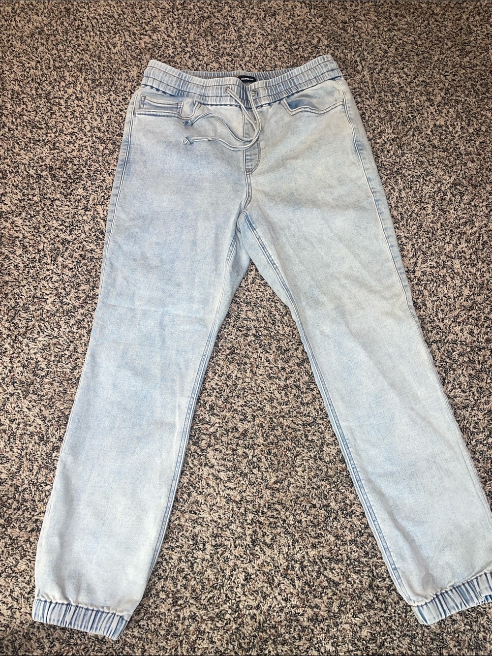 Express Knit Joggers Super High Rise Light Blue Wash Size 10 Elastic Waist EUC